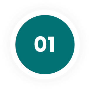 A teal circular badge with white number 01 in the center.
