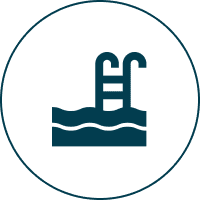 Icon of a swimming pool with a ladder and water waves.