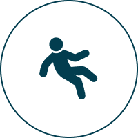 Icon of a person slipping and falling inside a circle.